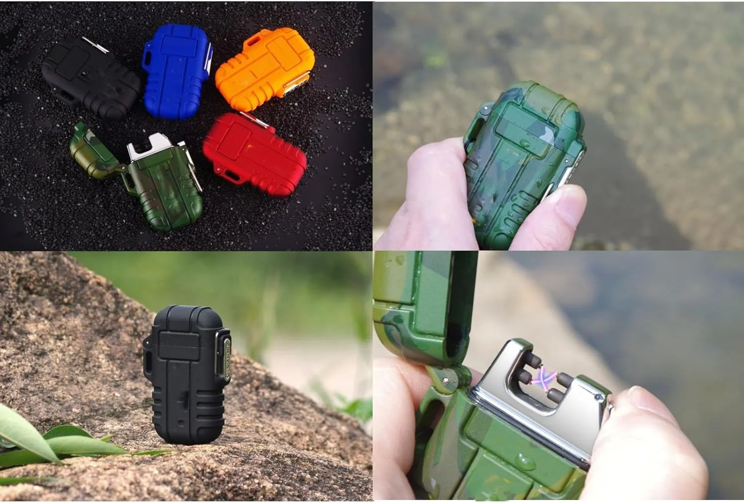 Waterproof Electric Dual Arc Lighter USB Rechargeable Windproof Flameless Plasma Lighter Suitable for Camping Hiking Adventure Convenient to Carry(Yellow)