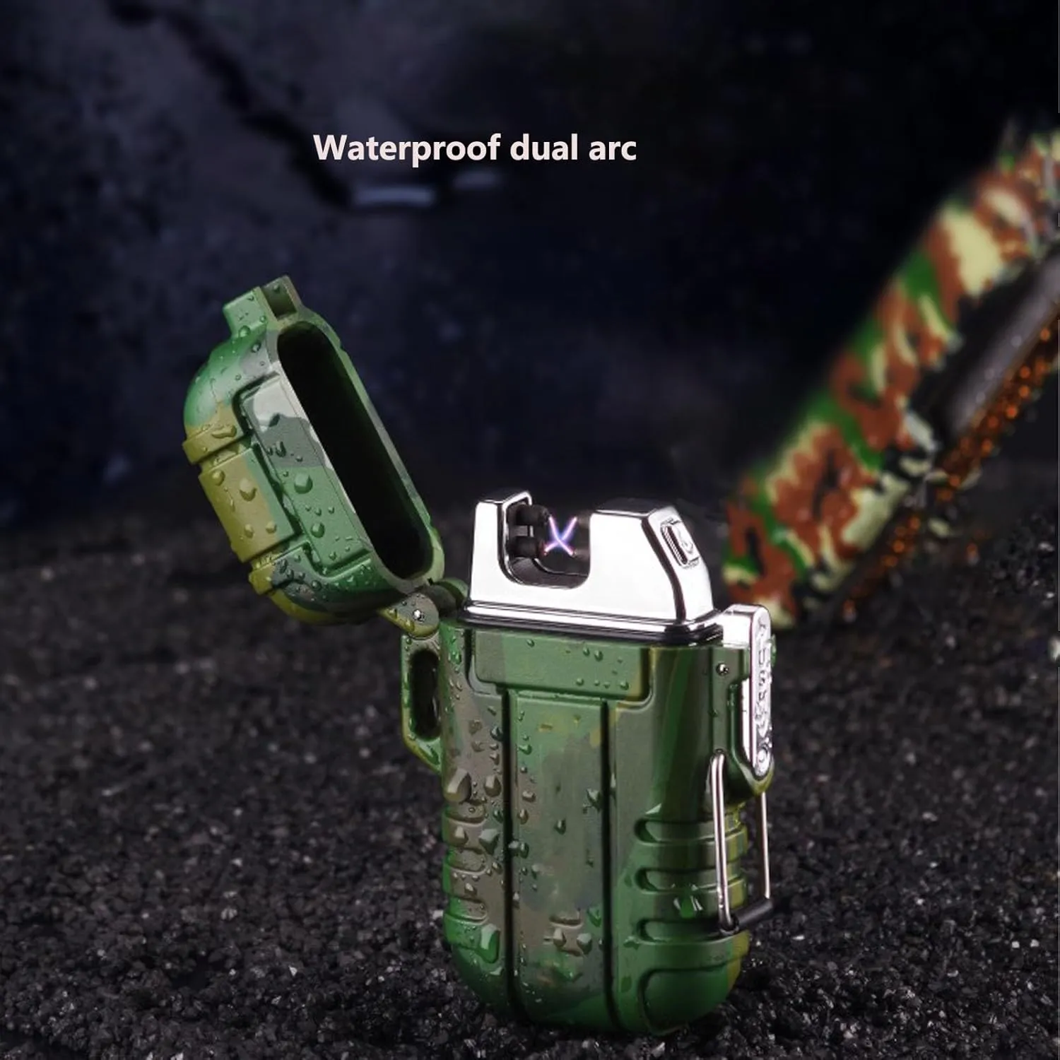 Waterproof Electric Dual Arc Lighter USB Rechargeable Windproof Flameless Plasma Lighter Suitable for Camping Hiking Adventure Convenient to Carry(Yellow)