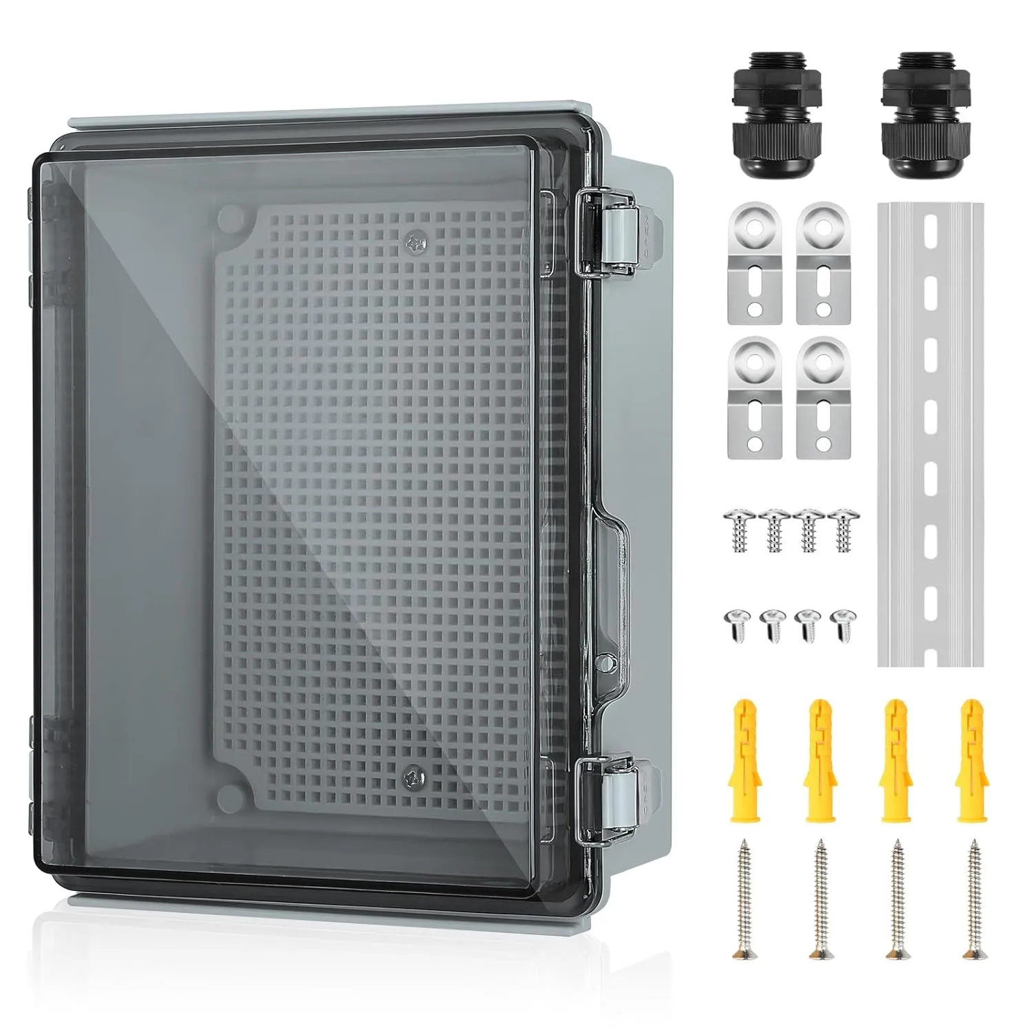 Waterproof Electrical Junction Box Outdoor, IP67 ABS Plastic Weatherproof Electrical Enclosure with Aluminum DIN Rail, Mounting Platem for WiFi Project, Clear (8.7''x6.7''x4.3)