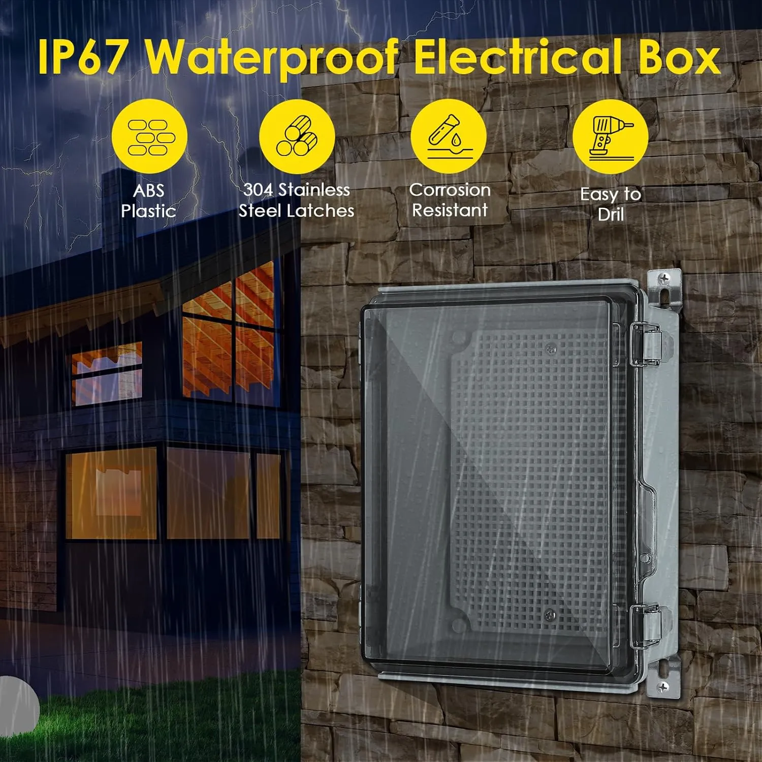 Waterproof Electrical Junction Box Outdoor, IP67 ABS Plastic Weatherproof Electrical Enclosure with Aluminum DIN Rail, Mounting Platem for WiFi Project, Clear (8.7''x6.7''x4.3)