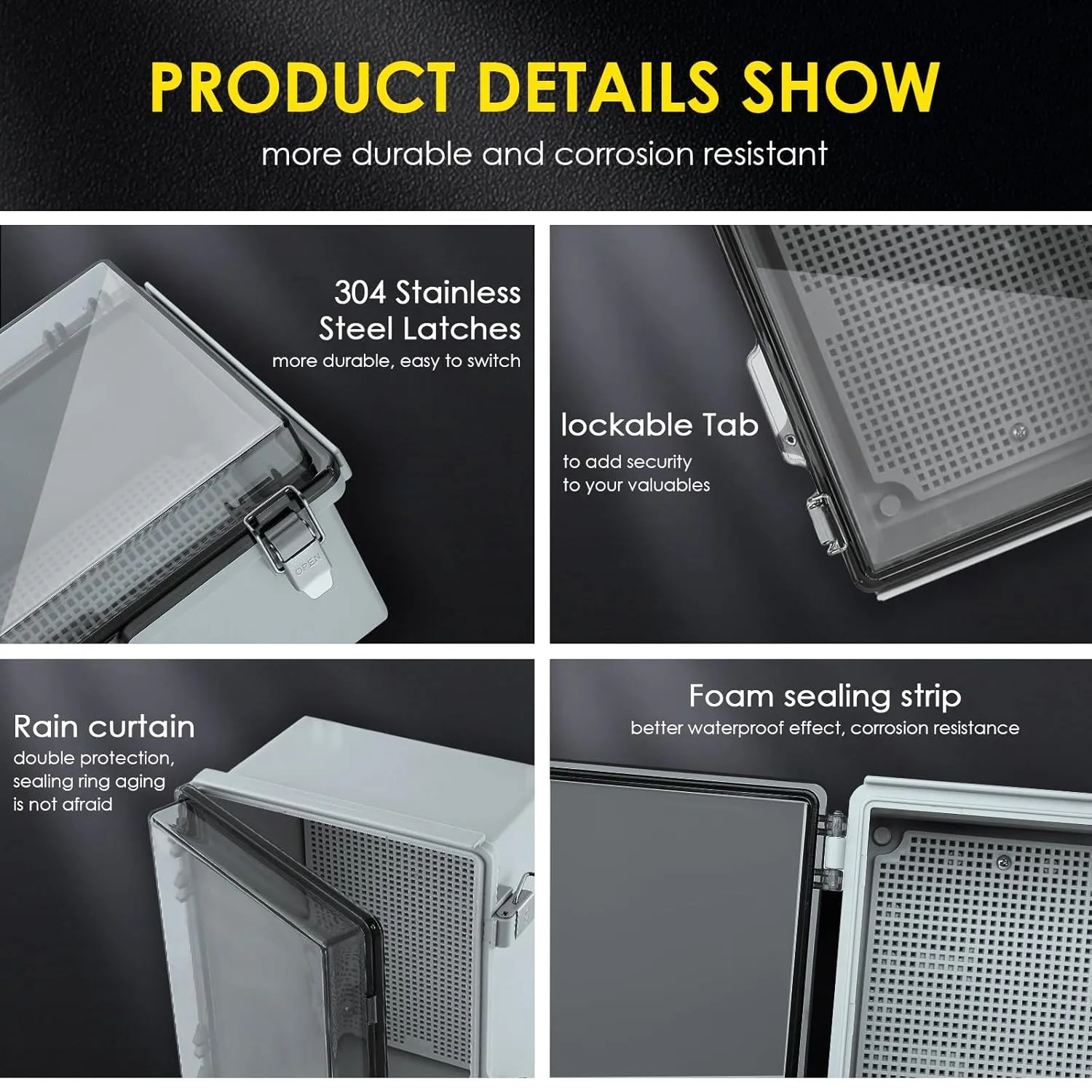 Waterproof Electrical Junction Box Outdoor, IP67 ABS Plastic Weatherproof Electrical Enclosure with Aluminum DIN Rail, Mounting Platem for WiFi Project, Clear (8.7''x6.7''x4.3)