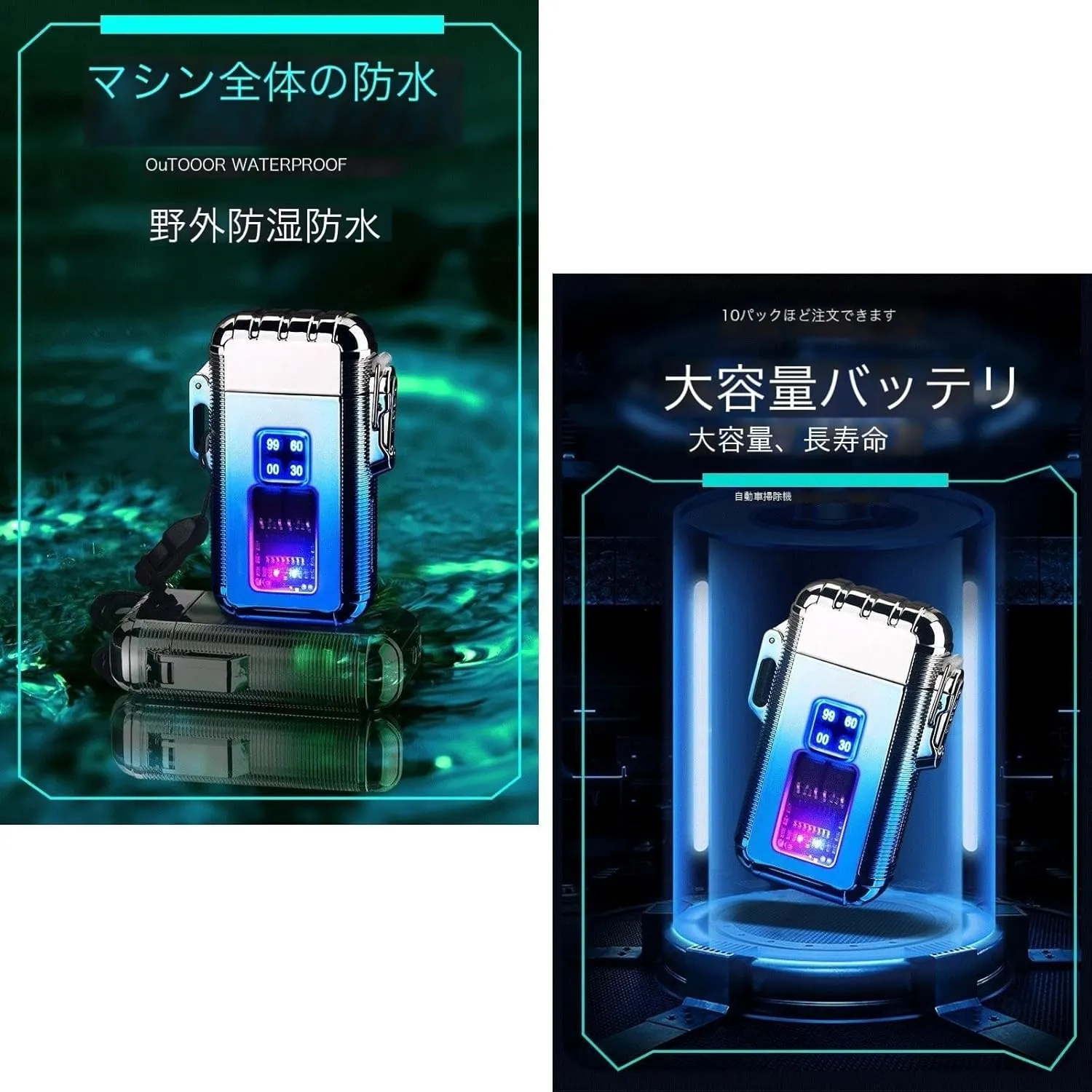 Waterproof Lighter - Torch Jet Flame Lighter ，Rechargeable Dual Arc Plasma Electric Lighter ，Refillable Butane Mini Cigarette Lighter for Outdoor(Color:Purple ice)