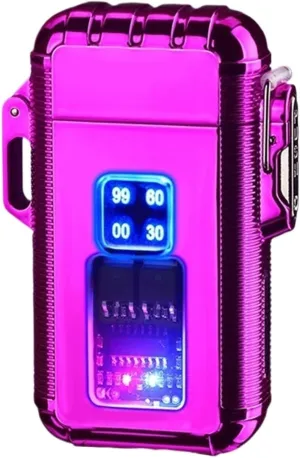 Waterproof Lighter - Torch Jet Flame Lighter ，Rechargeable Dual Arc Plasma Electric Lighter ，Refillable Butane Mini Cigarette Lighter for Outdoor(Color:Purple ice)