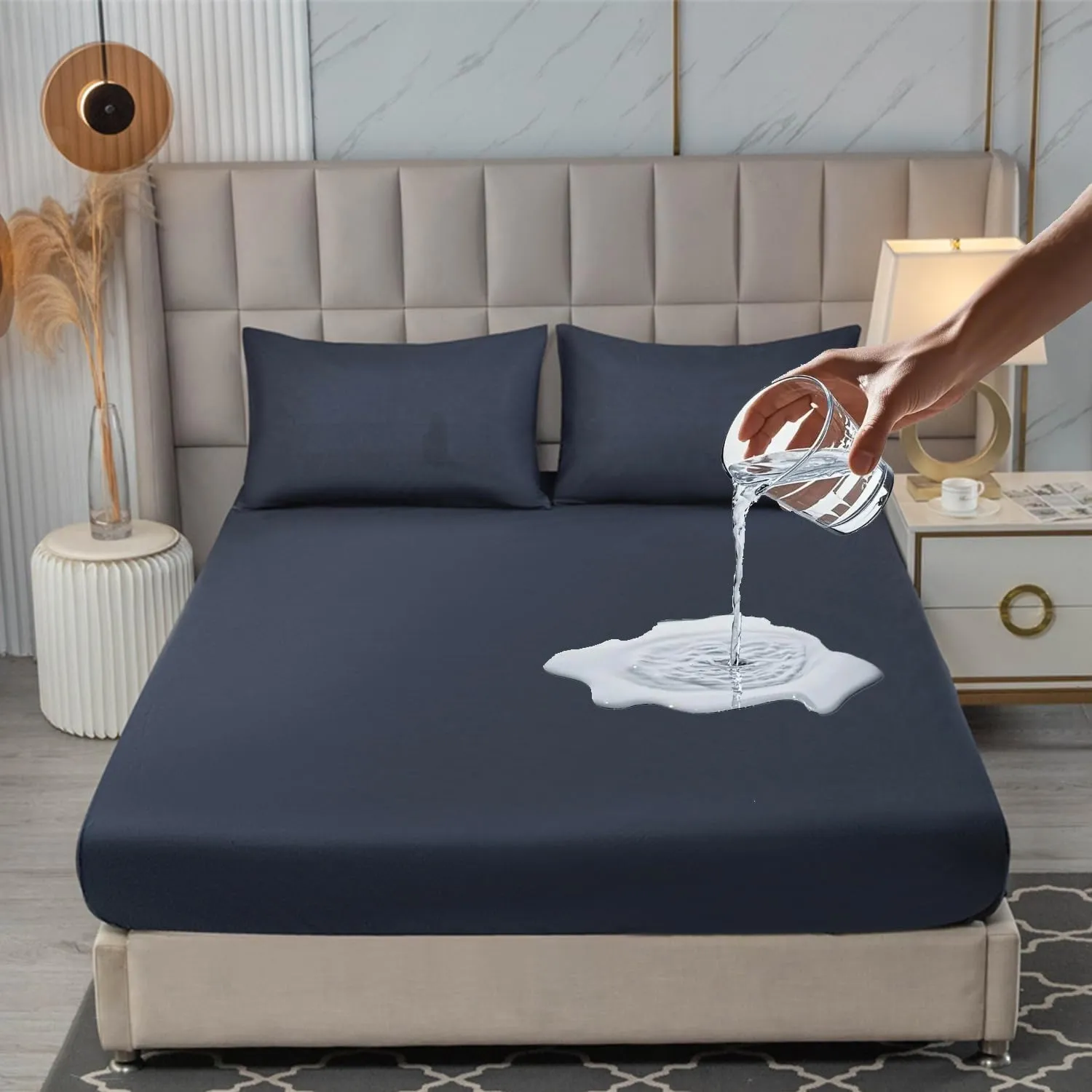 Waterproof Mattress Protector Queen Size, Noiseless Mattress Cover with 18" Deep Pocket,Bed Bug Proof and Waterproof Mattress Cover, Machine Washable Black Bed Sheets Queen