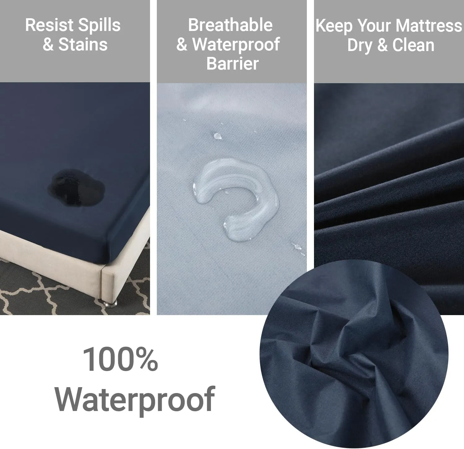 Waterproof Mattress Protector Queen Size, Noiseless Mattress Cover with 18" Deep Pocket,Bed Bug Proof and Waterproof Mattress Cover, Machine Washable Black Bed Sheets Queen