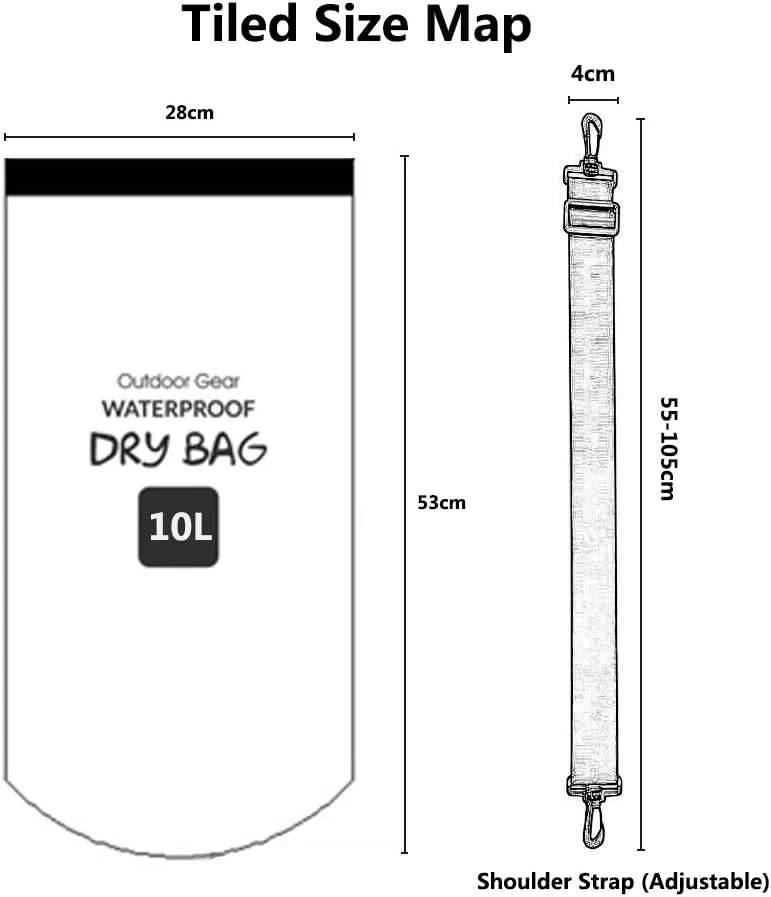 Waterproof Sports Dry Bag Sack, Outdoor 5L/10L/15L Heavy-Duty 500D Rollup Storage Pouch for Kayaking Boating Rafting Fishing Camping Swimming Canoeing Snowboarding
