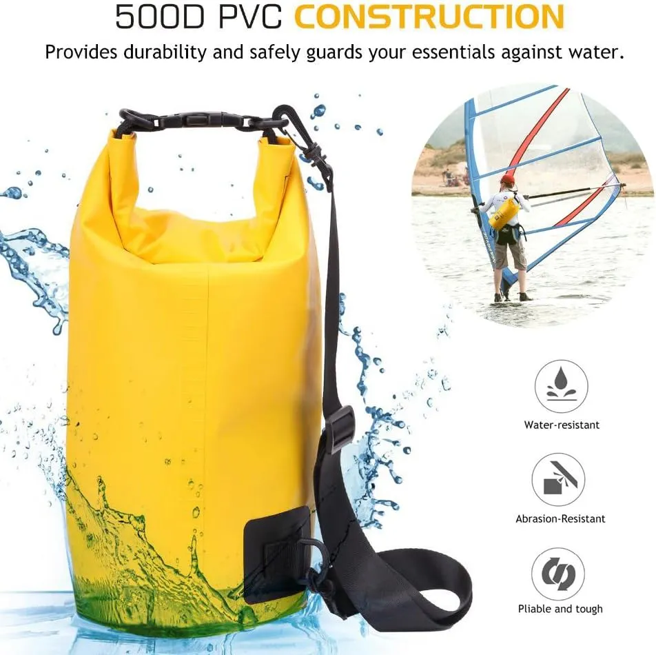 Waterproof Sports Dry Bag Sack, Outdoor 5L/10L/15L Heavy-Duty 500D Rollup Storage Pouch for Kayaking Boating Rafting Fishing Camping Swimming Canoeing Snowboarding
