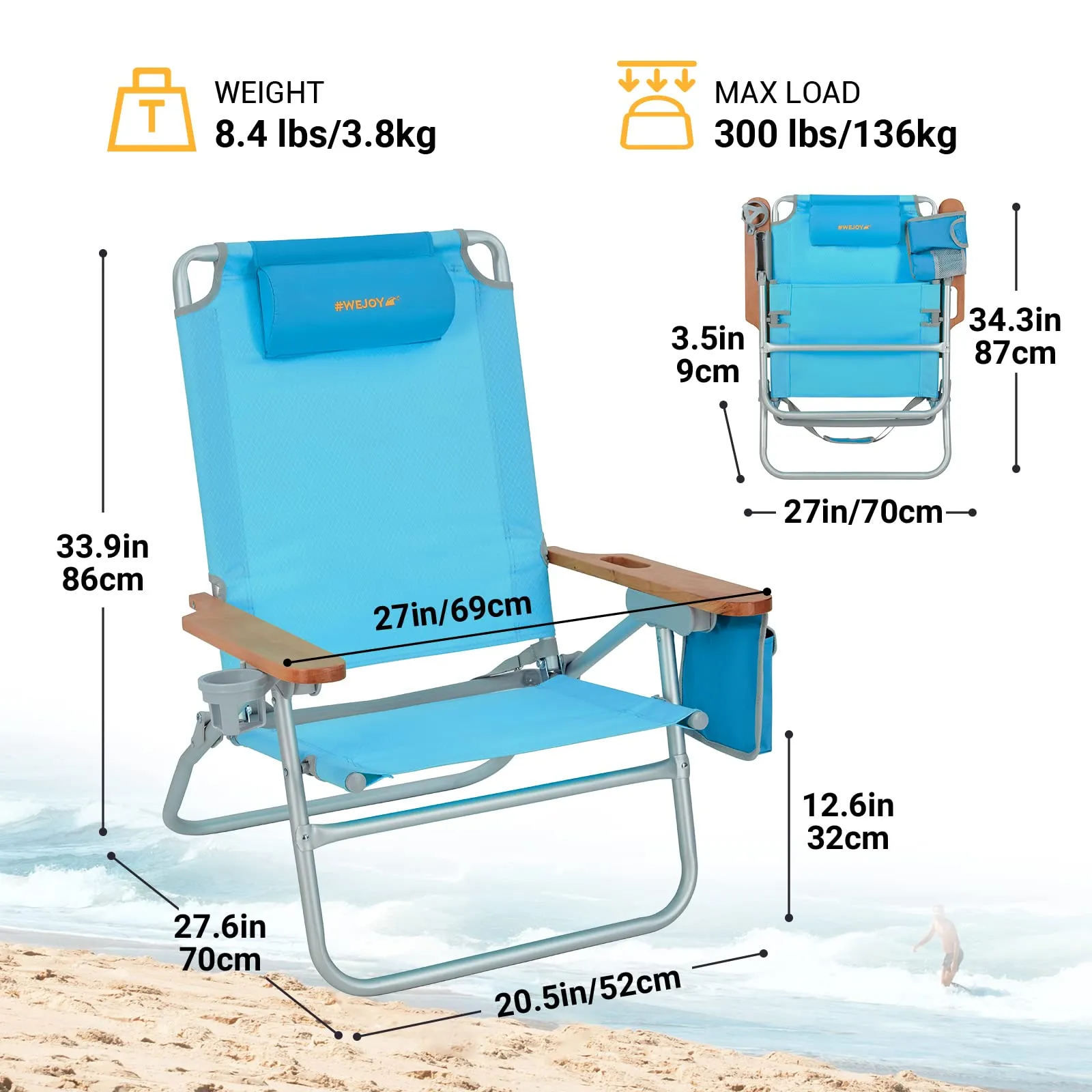 WEJOY Beach Chair With Wooden Armrest Set of 2