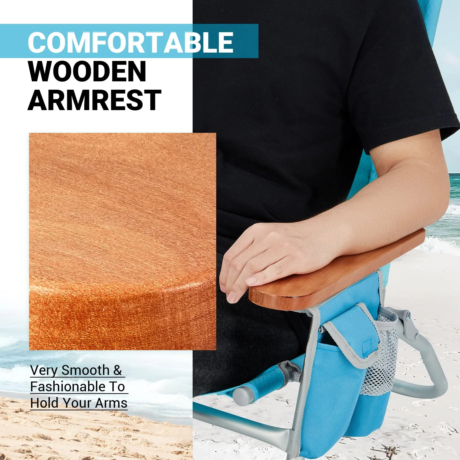 WEJOY Beach Chair With Wooden Armrest Set of 2