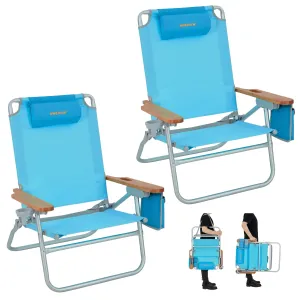 WEJOY Beach Chair With Wooden Armrest Set of 2