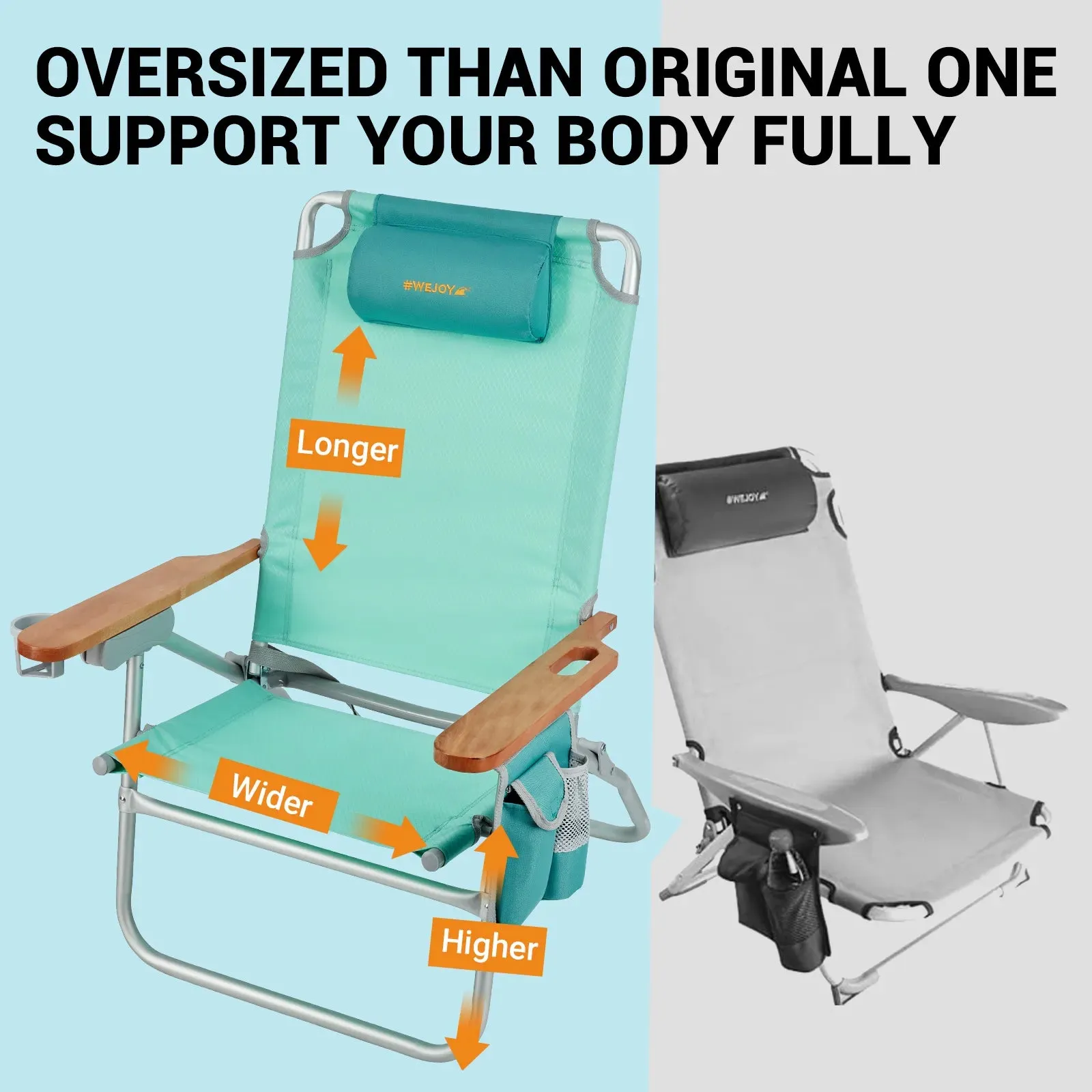 WEJOY Beach Chair With Wooden Armrest Set of 2