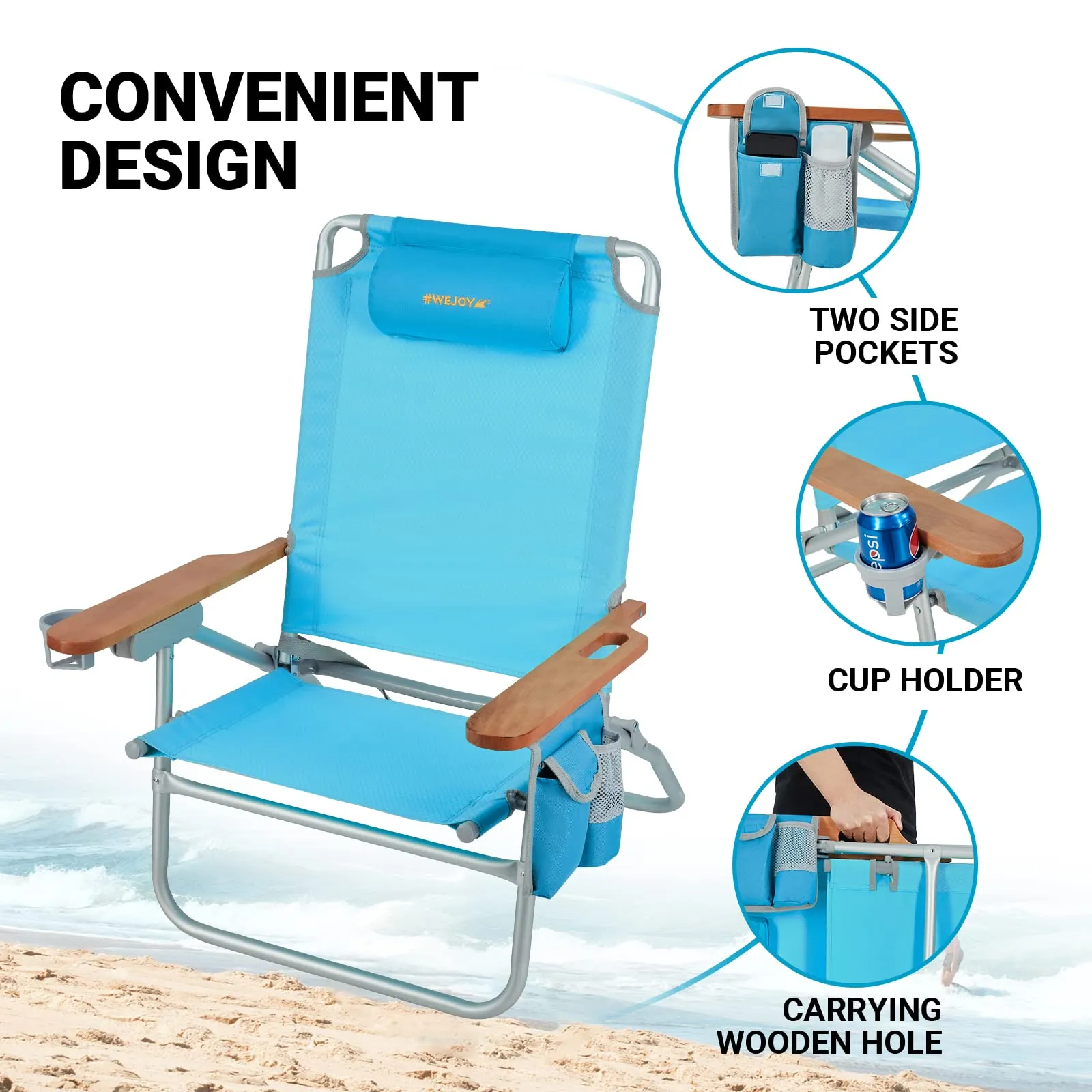 WEJOY Beach Chair With Wooden Armrest Set of 2