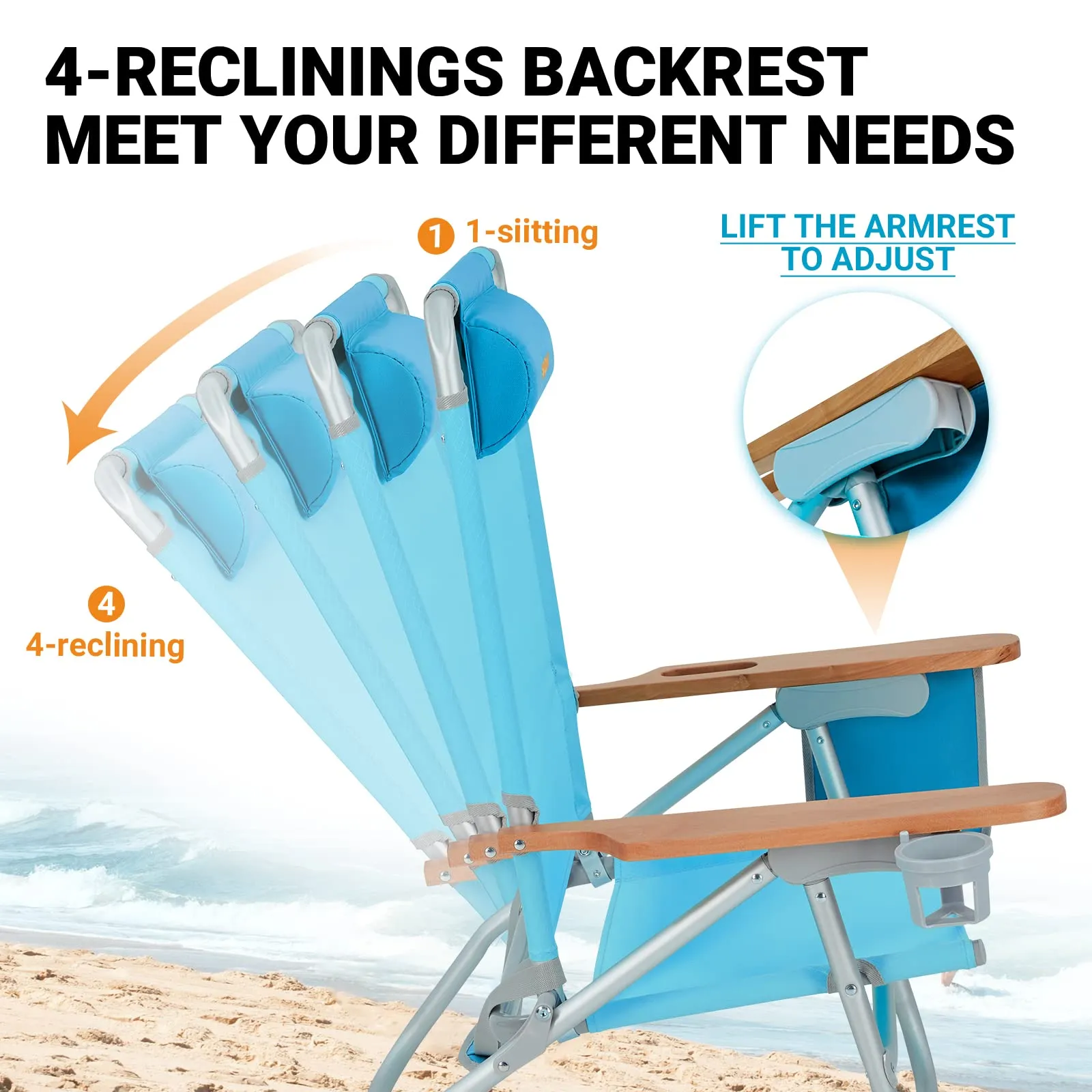 WEJOY Beach Chair With Wooden Armrest Set of 2