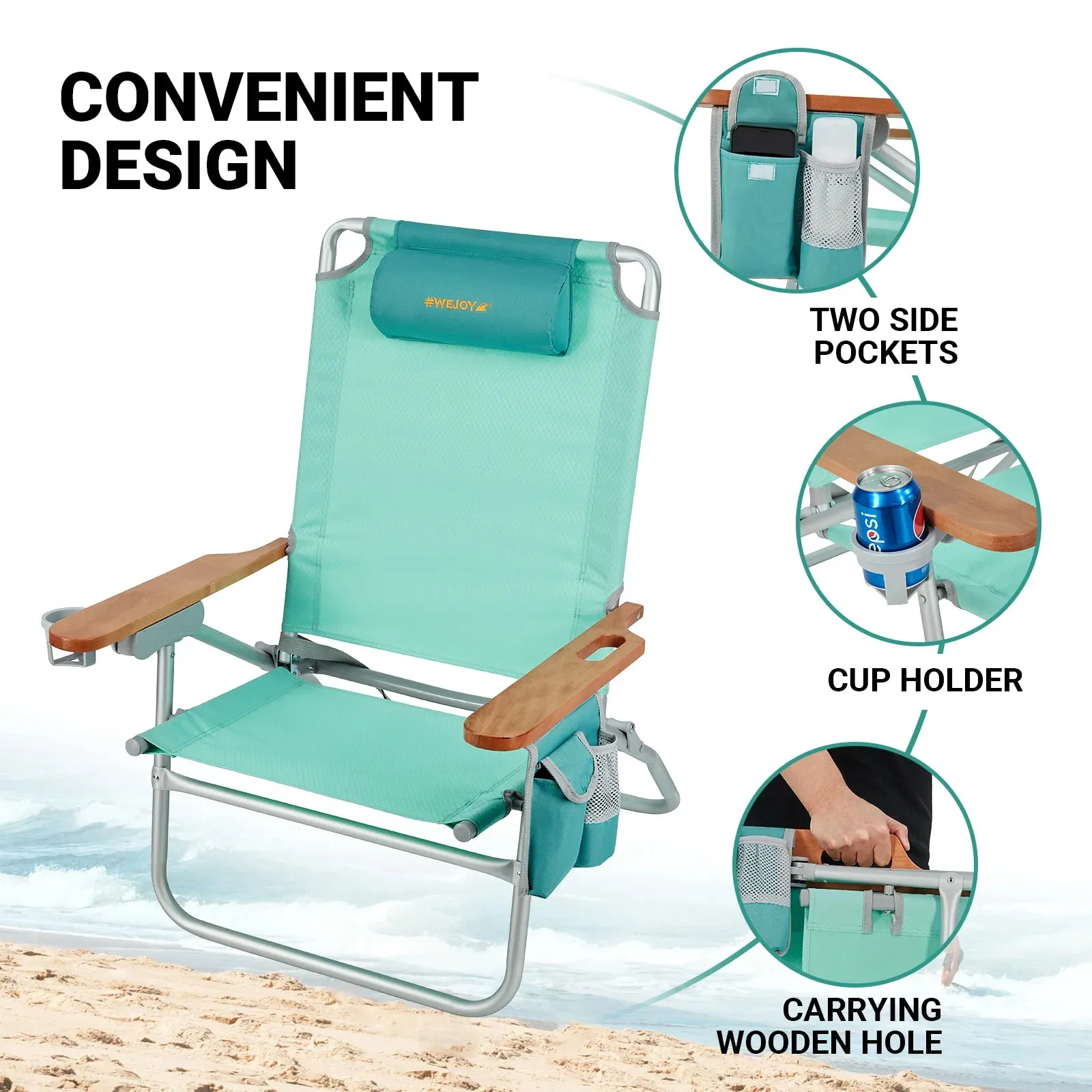 WEJOY Beach Chair With Wooden Armrest Set of 2