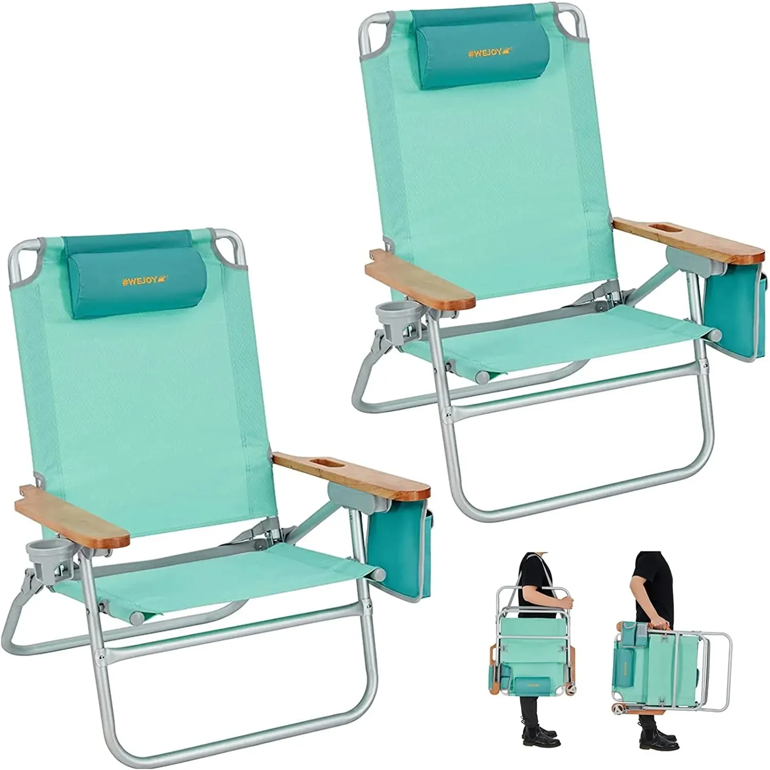WEJOY Beach Chair With Wooden Armrest Set of 2