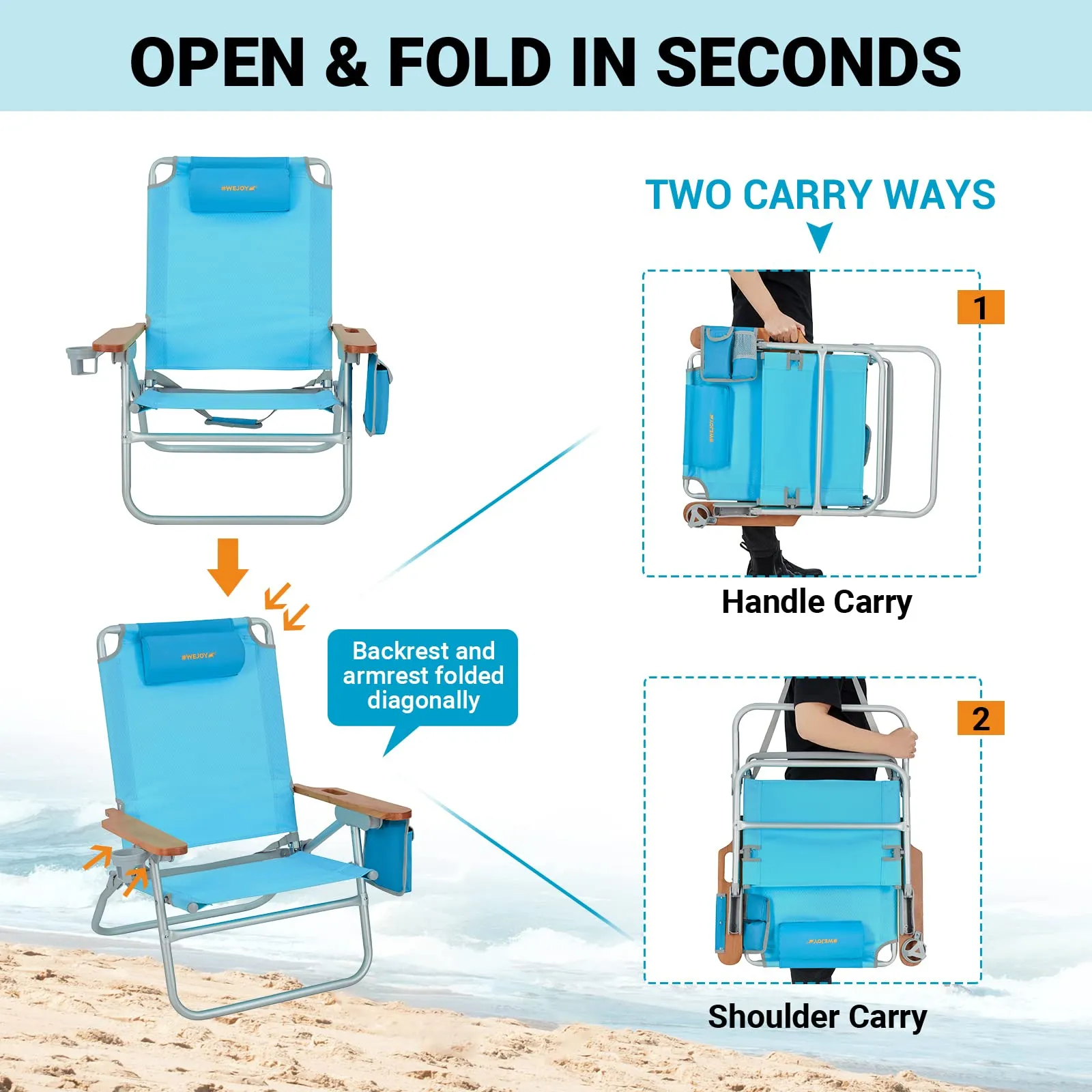 WEJOY Beach Chair With Wooden Armrest Set of 2