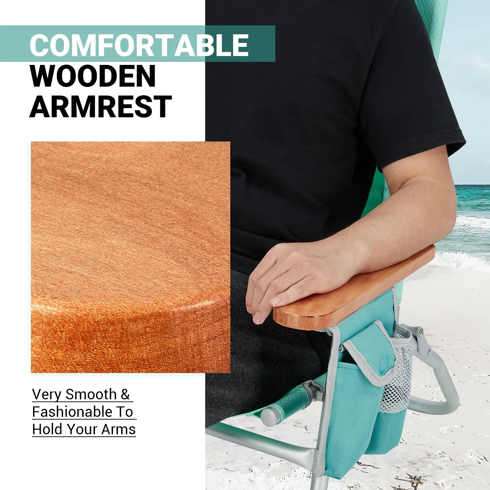 WEJOY Beach Chair With Wooden Armrest Set of 2
