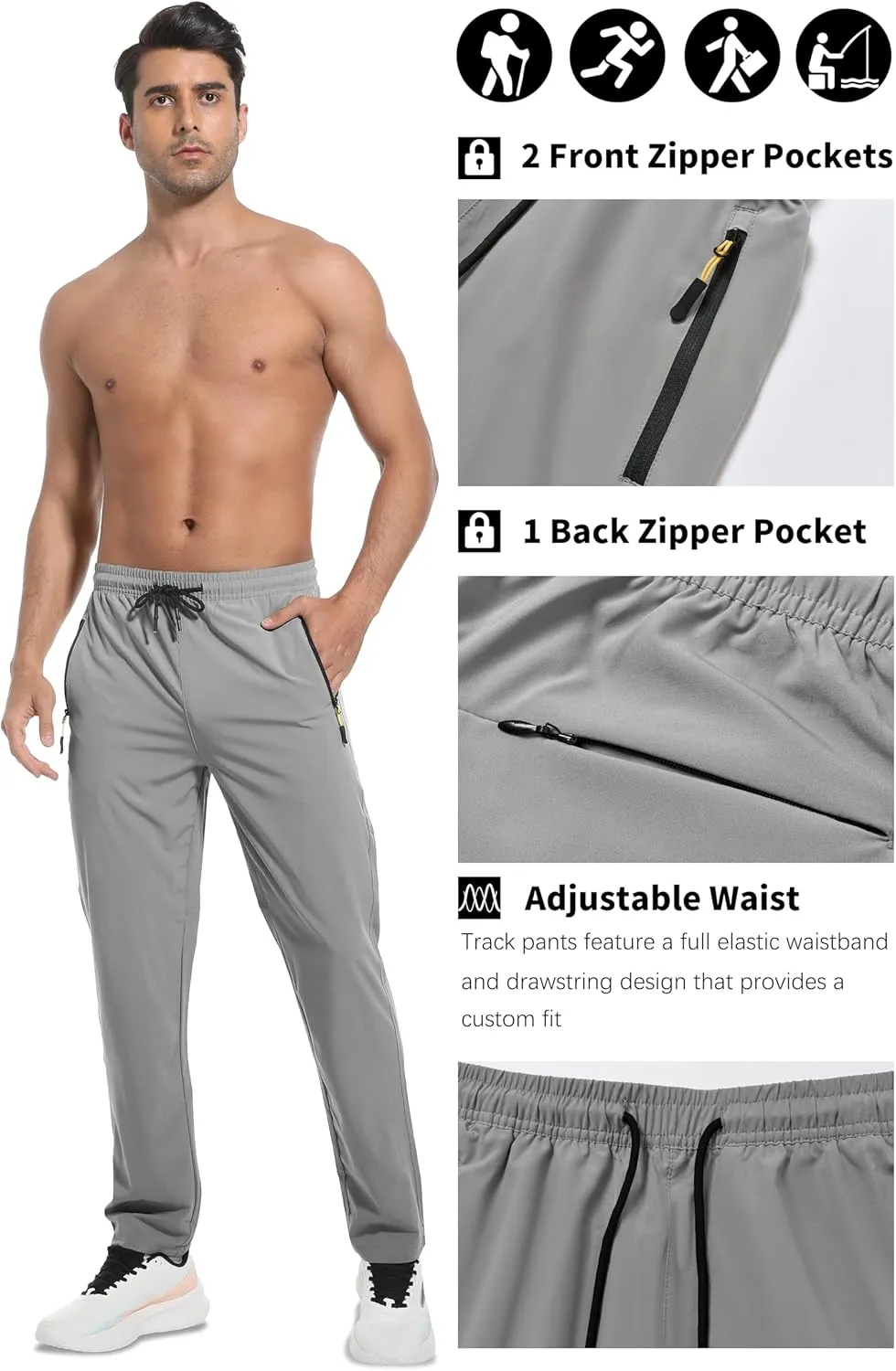 WENRONSTA Men's Lightweight Hiking Pants Quick Dry Water Resistant Breathable Athletic Running Jogger Track Active Sweatpants