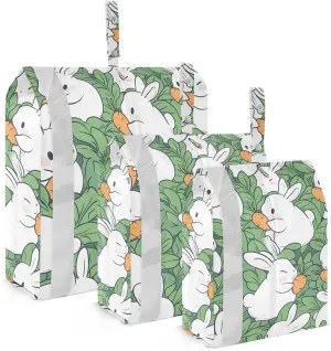 White Rabbits with Carrots Travel Storage Bag with Lanyard - Portable Lightweight Classified Storage Bag with Zipper, Dust and Waterproof Travel Packing Cube for Suitcase,3 Pieces