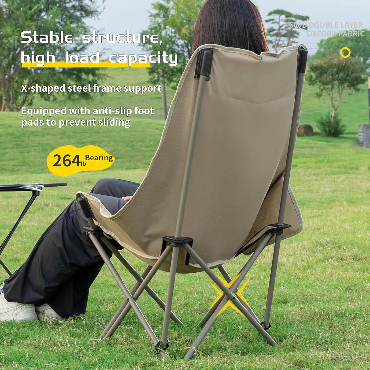 Whitsunday Camping Chair,Compact Backpacking Outdoor Chair,High Back Portable Folding Moon Chair for Heavy People,Beach Chair with Side Pocket-Green