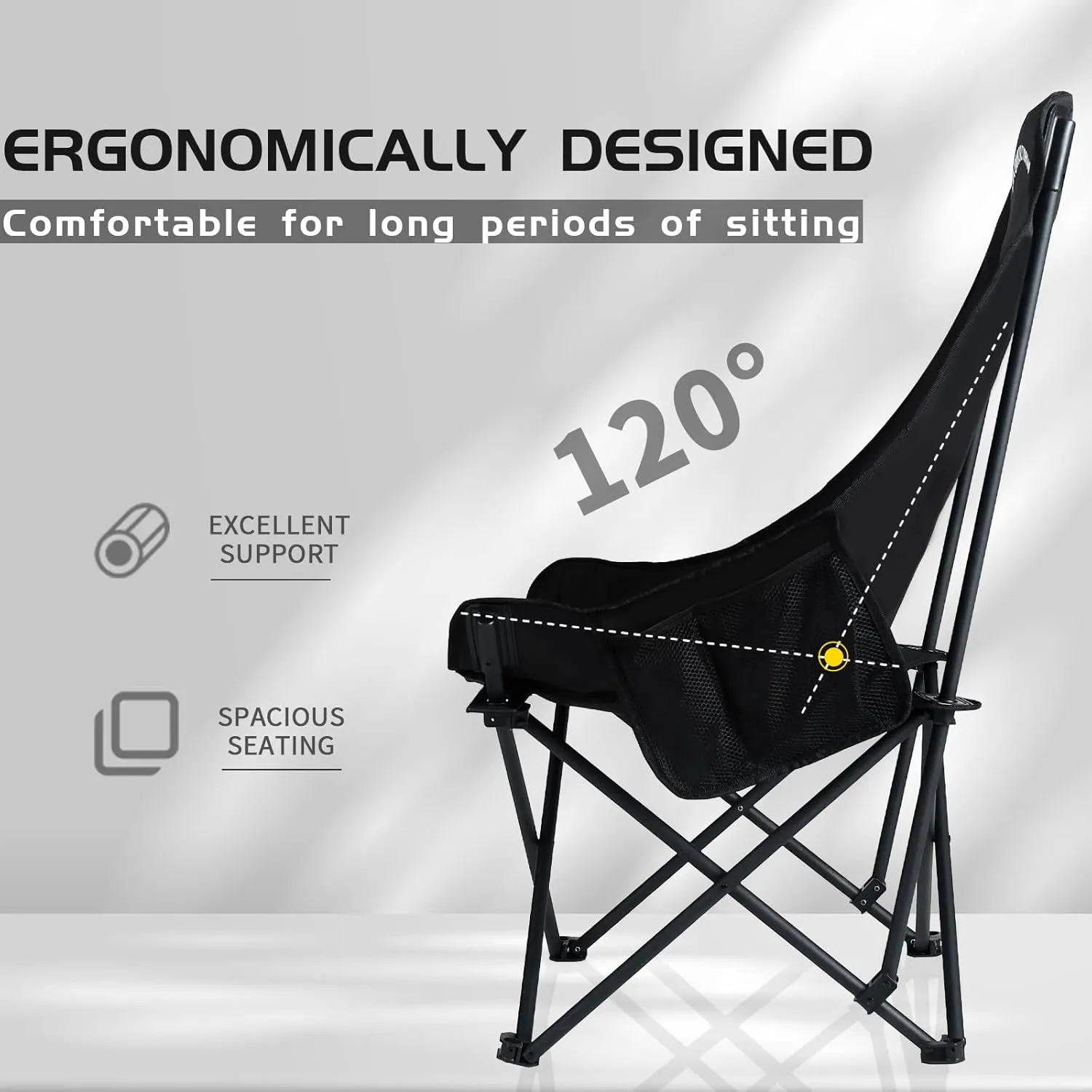 Whitsunday Camping Chair,Compact Backpacking Outdoor Chair,High Back Portable Folding Moon Chair for Heavy People,Beach Chair with Side Pocket-Green