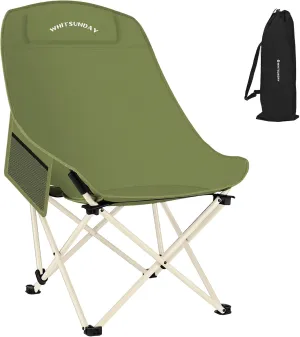 Whitsunday Camping Chair,Compact Backpacking Outdoor Chair,High Back Portable Folding Moon Chair for Heavy People,Beach Chair with Side Pocket-Green