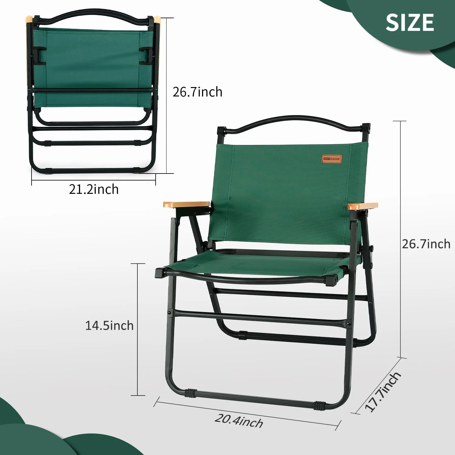 Whitsunday Camping Chairs Foldable Portable Chair Beach Chair Wood Armrest Metal Frame Travel Chair for Outdoor Camping Picnic Green 2Pcs