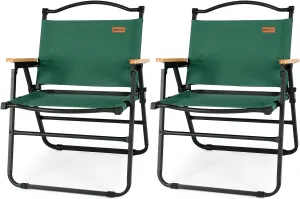 Whitsunday Camping Chairs Foldable Portable Chair Beach Chair Wood Armrest Metal Frame Travel Chair for Outdoor Camping Picnic Green 2Pcs