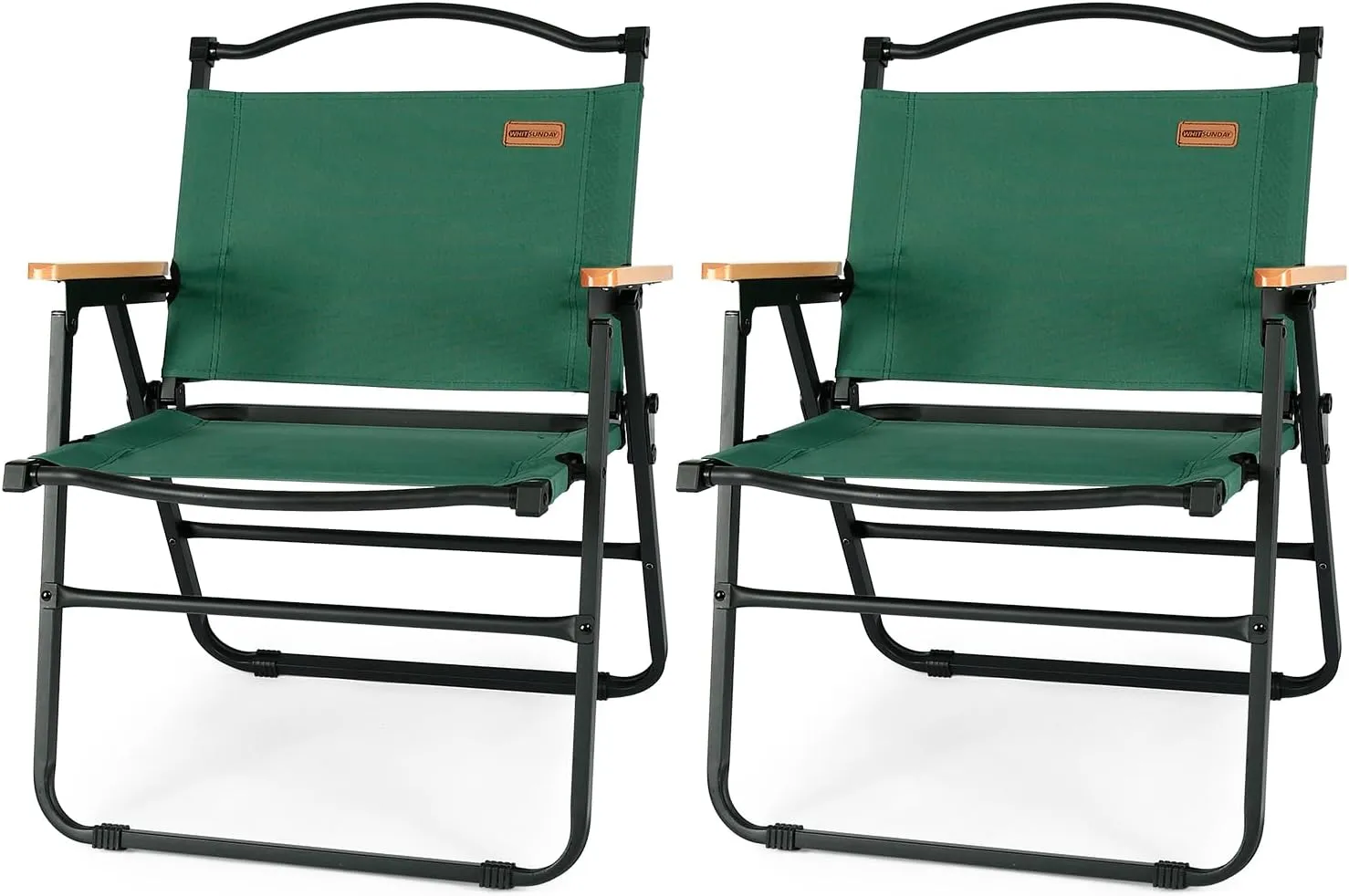 Whitsunday Camping Chairs Foldable Portable Chair Beach Chair Wood Armrest Metal Frame Travel Chair for Outdoor Camping Picnic Green 2Pcs