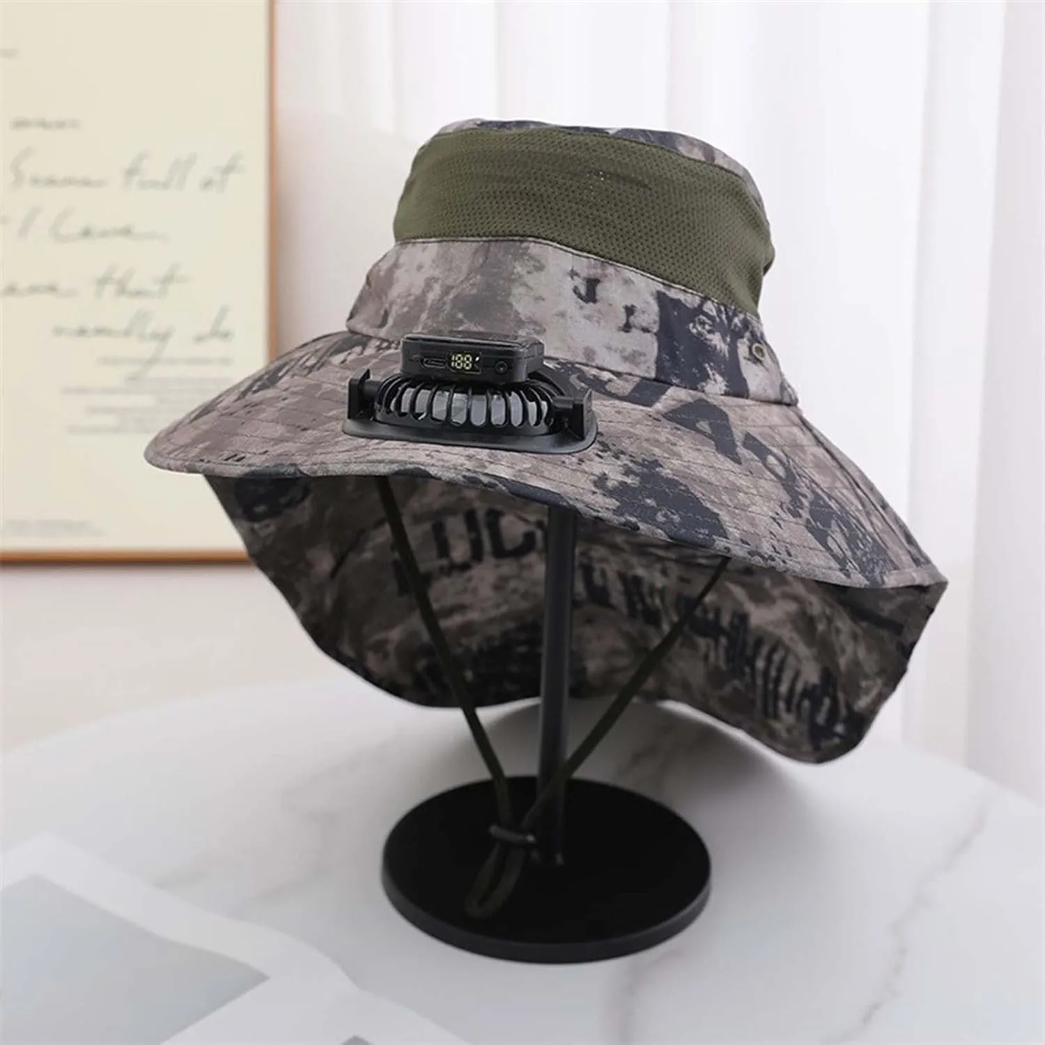 Wide Brim Fan Hat Solar Powered, UPF 50  Solar Fan Sun Hat for Hiking Camping Outdoor Fishing Beach