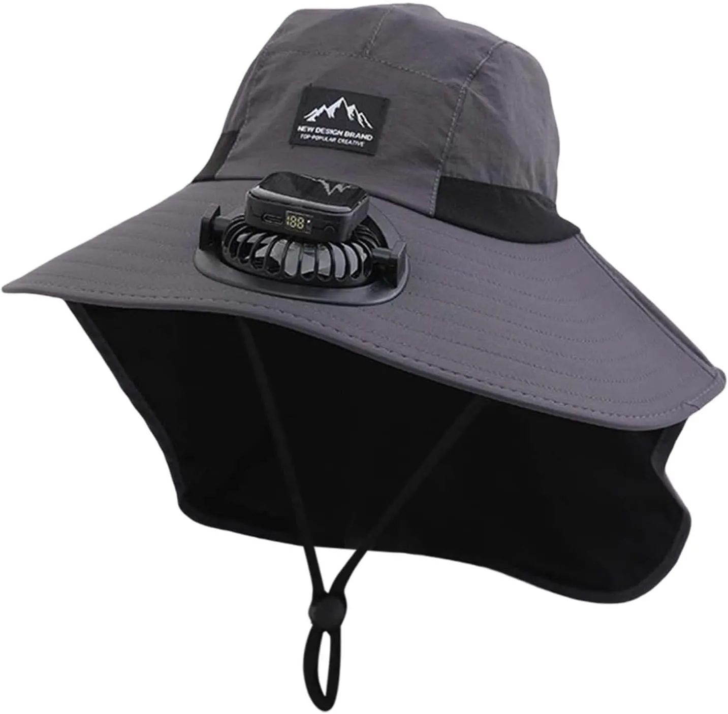 Wide Brim Fan Hat Solar Powered, UPF 50  Solar Fan Sun Hat for Hiking Camping Outdoor Fishing Beach