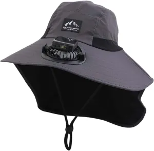 Wide Brim Fan Hat Solar Powered, UPF 50  Solar Fan Sun Hat for Hiking Camping Outdoor Fishing Beach