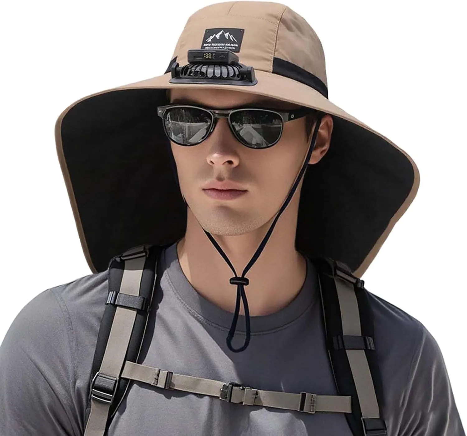 Wide Brim Fan Hat Solar Powered, UPF 50  Solar Fan Sun Hat for Hiking Camping Outdoor Fishing Beach