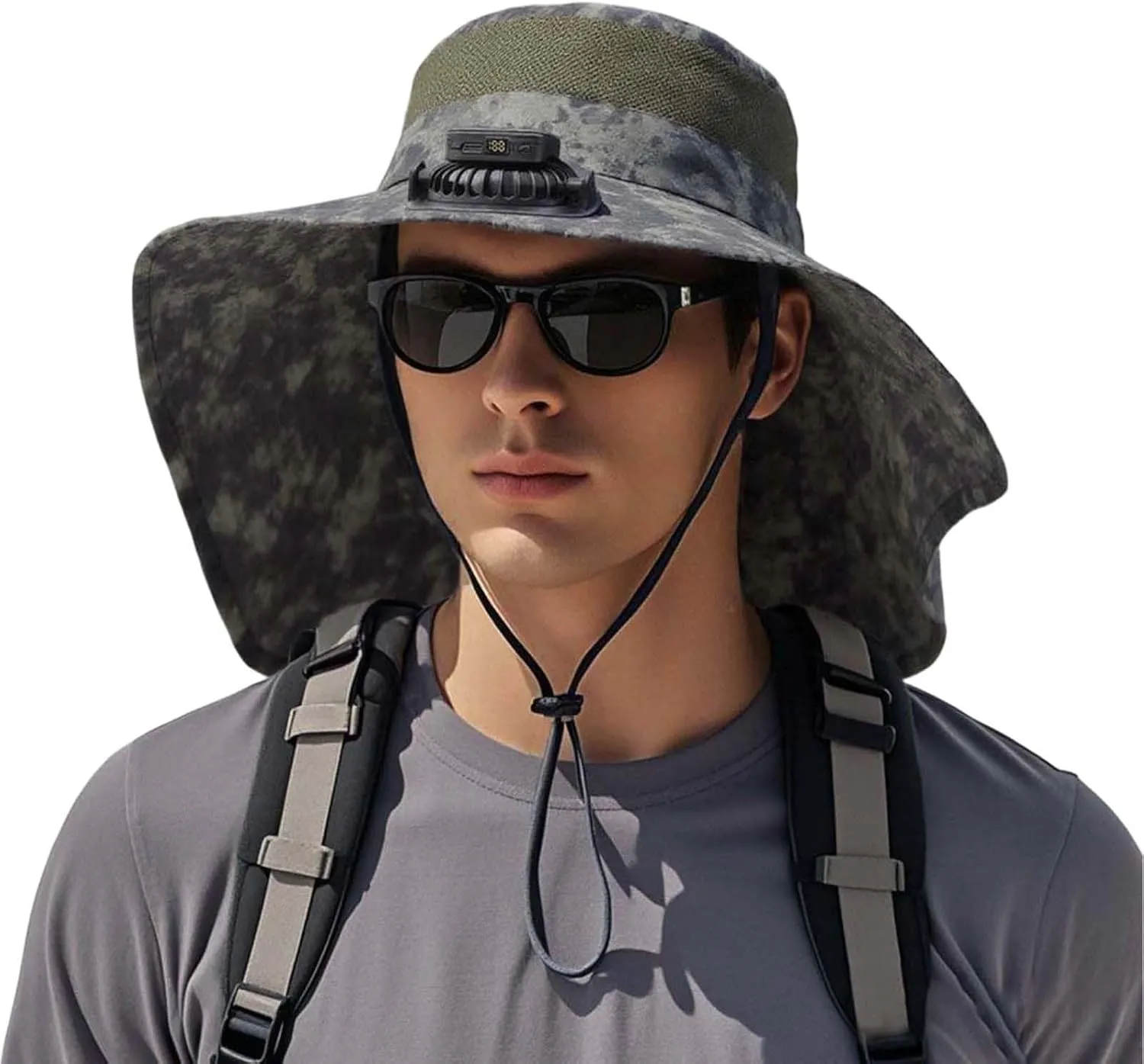 Wide Brim Fan Hat Solar Powered, UPF 50  Solar Panel Fan Hat for Beach Hiking Camping Outdoor Fishing