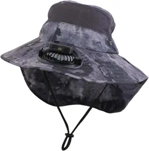 Wide Brim Fan Hat Solar Powered, UPF 50  Solar Panel Fan Hat for Beach Hiking Camping Outdoor Fishing