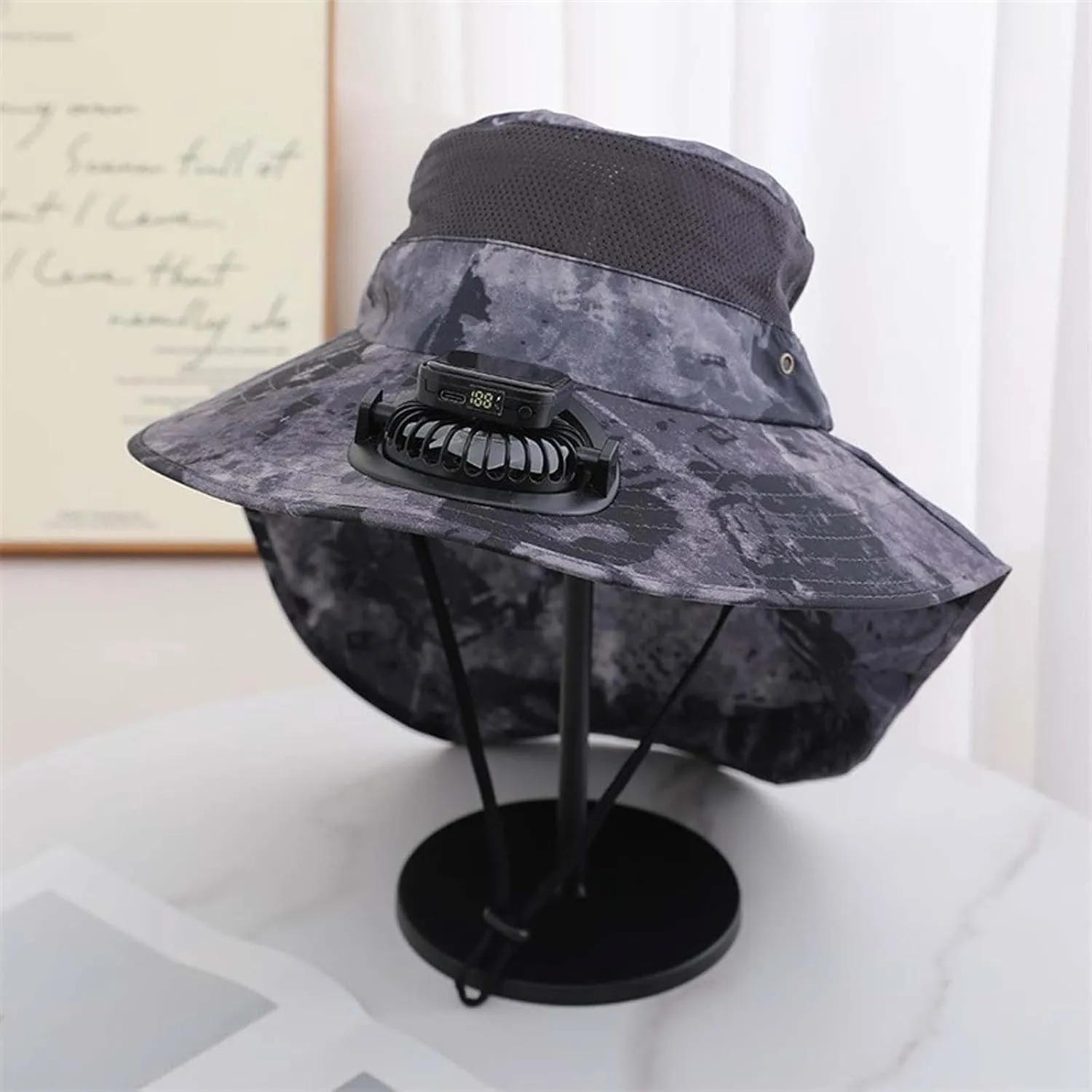 Wide Brim Fan Hat Solar Powered, UPF 50  Solar Panel Fan Hat for Beach Hiking Camping Outdoor Fishing