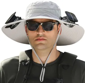 Wide Brim Fan Hat Solar Powered, UPF 50  Solar Power Fan Bucket Hats for Fishing Camping Hiking Outdoor Beach