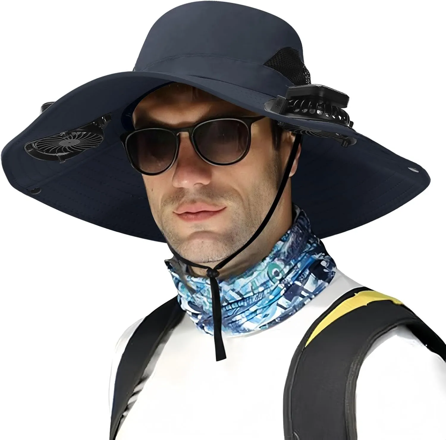 Wide Brim Fishing Hat with Solar Fan, 2 Solar Fan Hats for Men, USB & Solar Powered Fan Hat, Sun Hat for Man