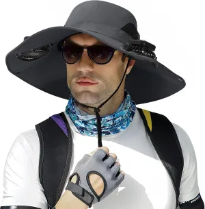 Wide Brim Fishing Hat with Solar Fan, 2 Solar Fan Hats for Men, USB & Solar Powered Fan Hat, Sun Hat for Man