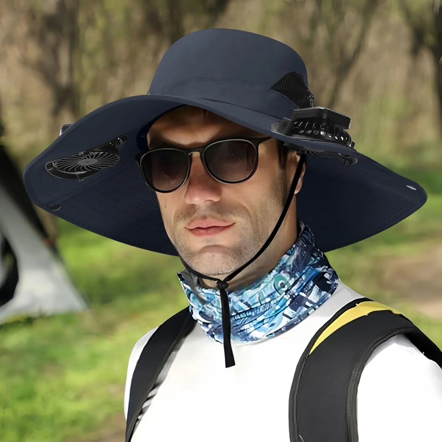 Wide Brim Fishing Hat with Solar Fan, 2 Solar Fan Hats for Men, USB & Solar Powered Fan Hat, Sun Hat for Man