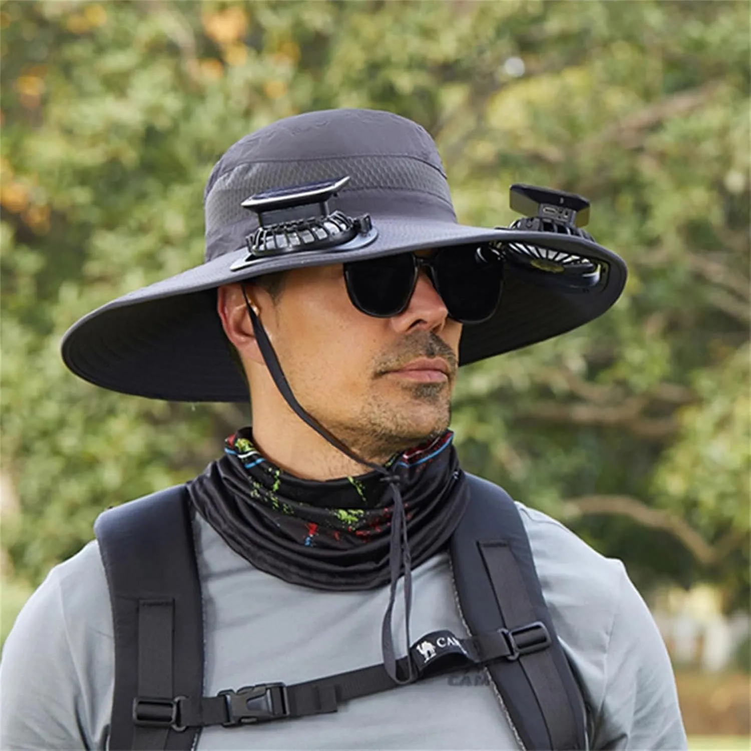 Wide Brim Solar Fan Hat for Men Women, Hat with Fans Solar Power, Removable & USB Charging Fan, Sun Hats Fishing