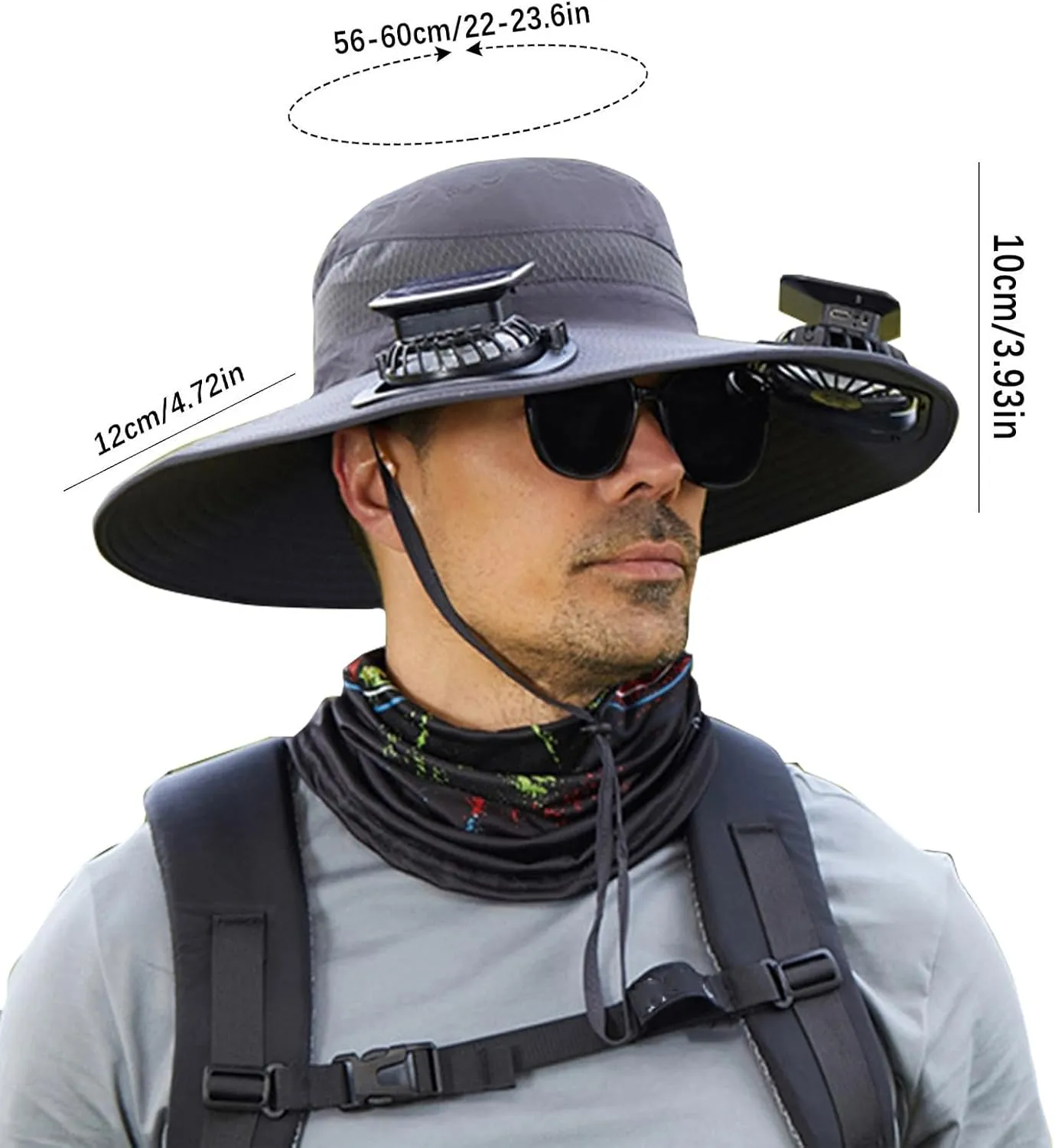 Wide Brim Solar Fan Hat for Men Women, Hat with Fans Solar Power, Removable & USB Charging Fan, Sun Hats Fishing