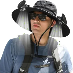 Wide Brim Solar Fan Hat for Men Women, Hat with Fans Solar Power, Removable & USB Charging Fan, Sun Hats Fishing