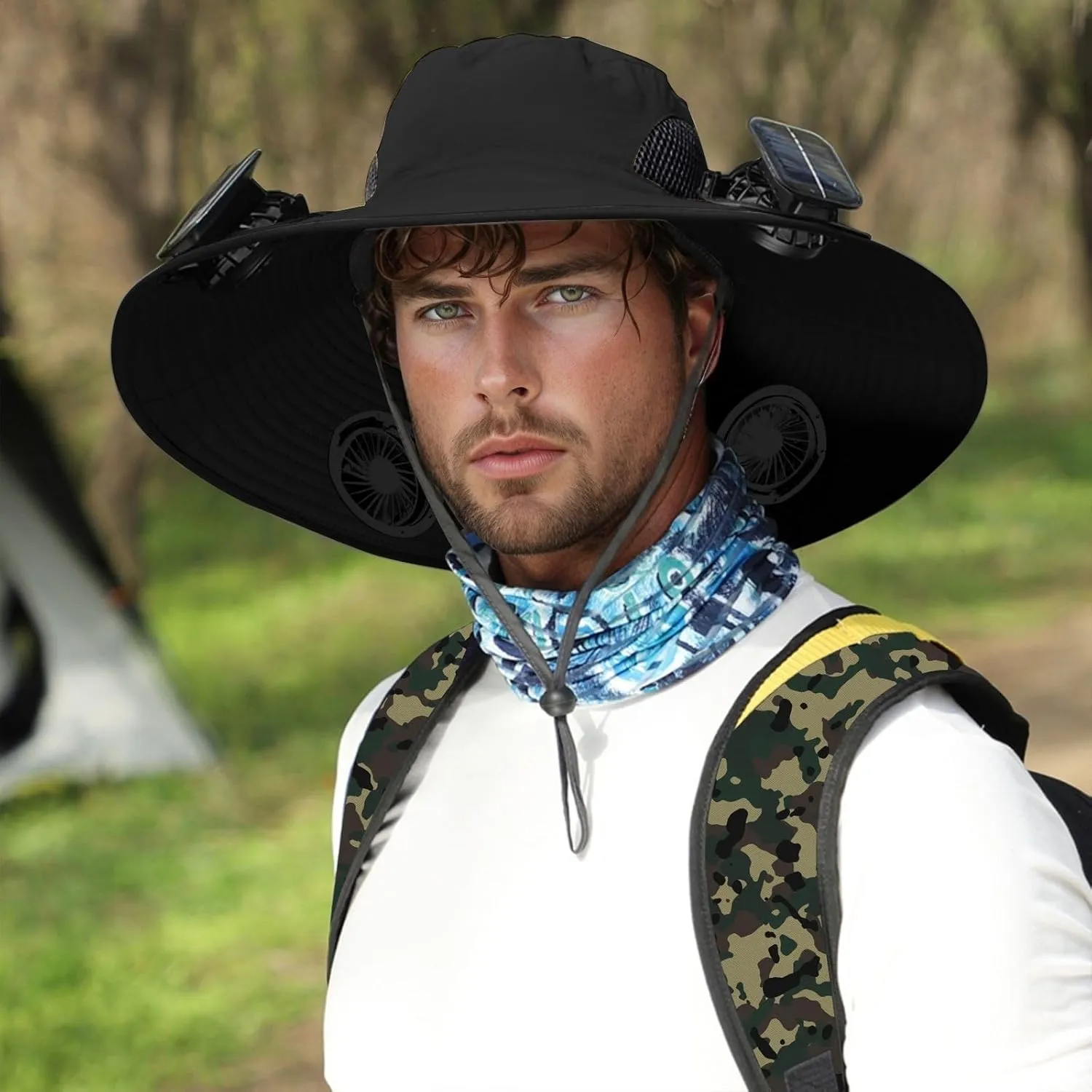 Wide Brim Solar Fan Hat, Hat with Fans Solar Power, Removable & USB Charging Fan Bucket Hats for Men Women Outdoor Fishing