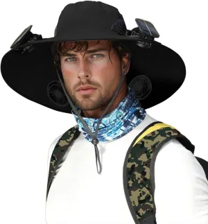Wide Brim Solar Fan Hat, Hat with Fans Solar Power, Removable & USB Charging Fan Bucket Hats for Men Women Outdoor Fishing