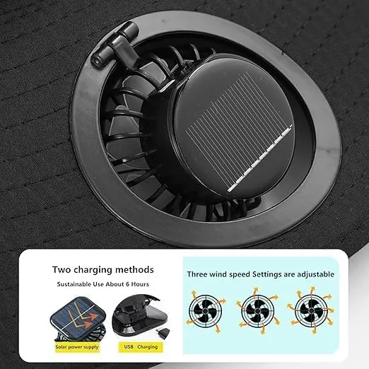 Wide Brim Solar Fan Hat, Mens Women Solar Fan Fishing Hat with 2 Fans - UPF 50  Outdoor Sun Hat with Fans Solar Power