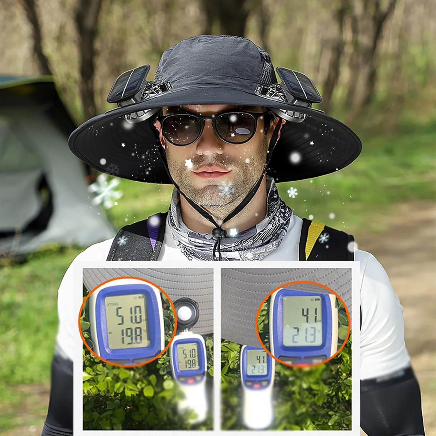 Wide Brim Solar Fan Hat Outdoor Fishing,Solar Powered Fan Hat,Fishing Hats for Men with Removable Neck Flap and Face Cover