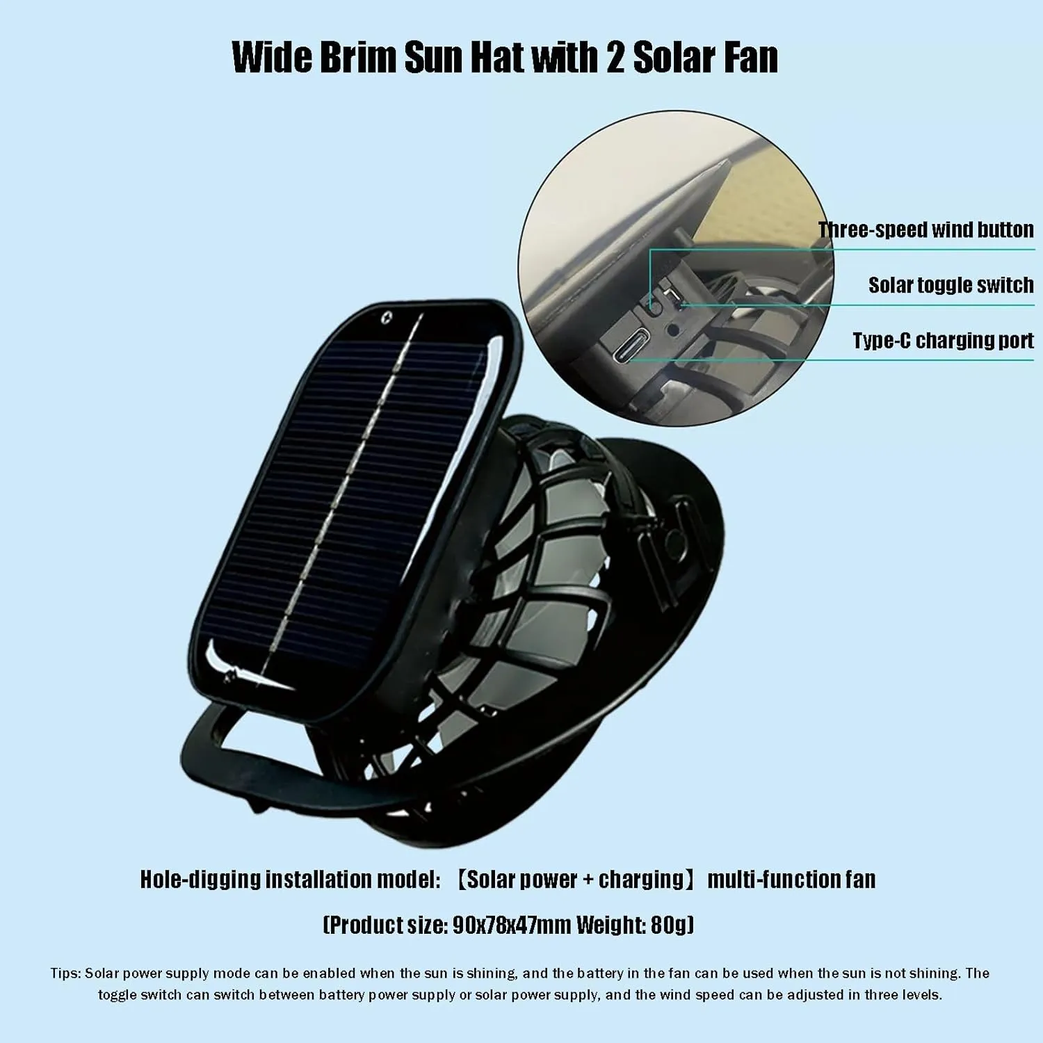Wide Brim Solar Fan Hat Outdoor Fishing,Solar Powered Fan Hat,Fishing Hats for Men with Removable Neck Flap and Face Cover