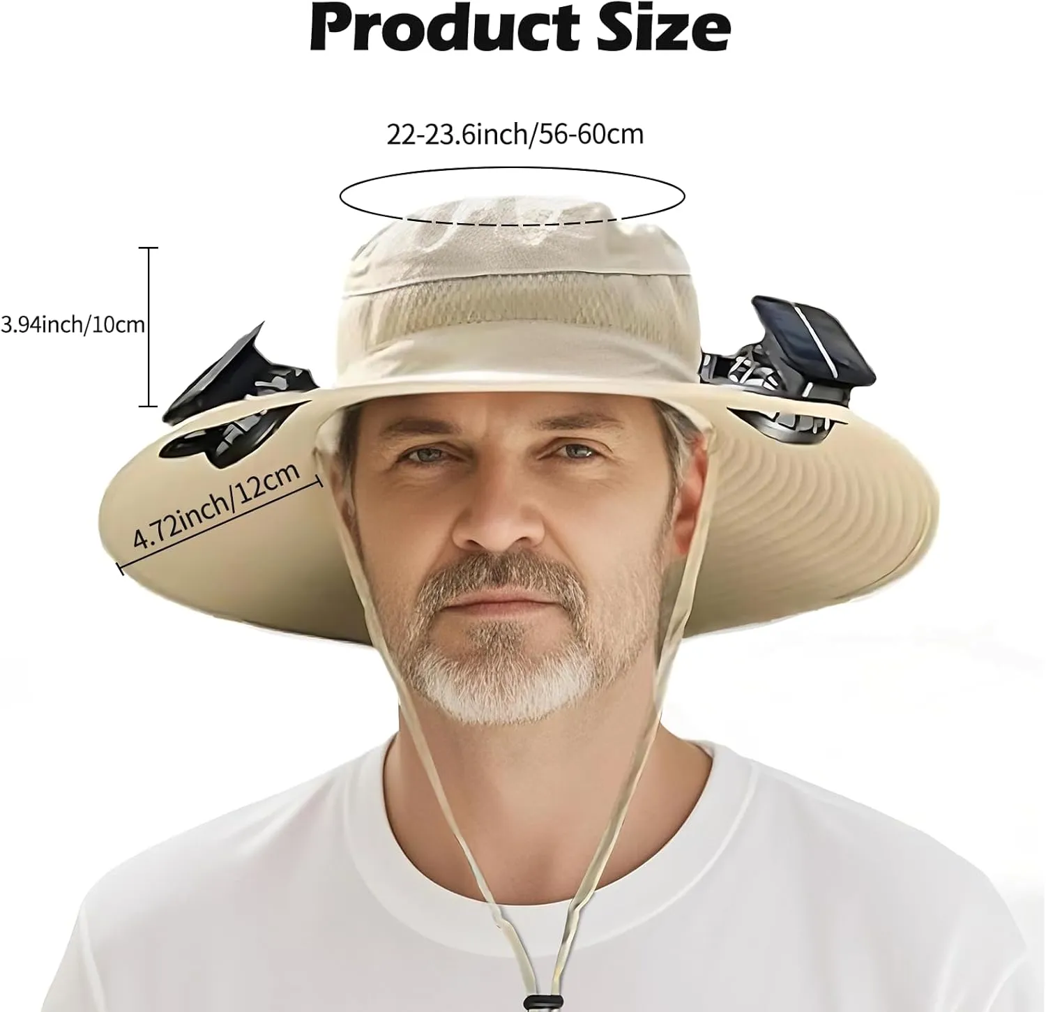 Wide Brim Solar Fan Hat, Outdoor Sun Hat with 2 Solar Power Fan for Men Women UPF 50  Sun Breathable Bucket Fishing