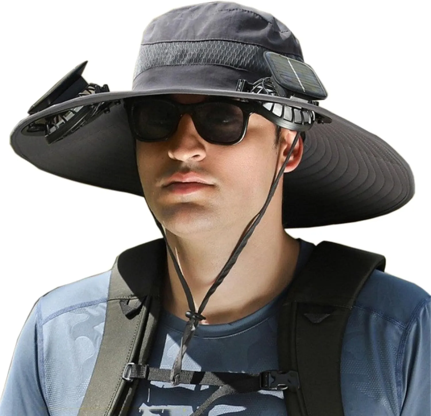 Wide Brim Solar Fan Hat with 2 Solar Powered Fan Built,Breathable Sun Bucket Hat for Men Women,for Outdoor